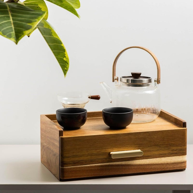 FLYIEE Acacia Wood Tea Bag Organizer, Tea Organizers and Storage Box, Tea Caddy for Tea Bags Storage Drawer, Teabag Holder Container Boxes for Countertop, Tea Station Chest Display Wooden, Organizador De Te - Image 3